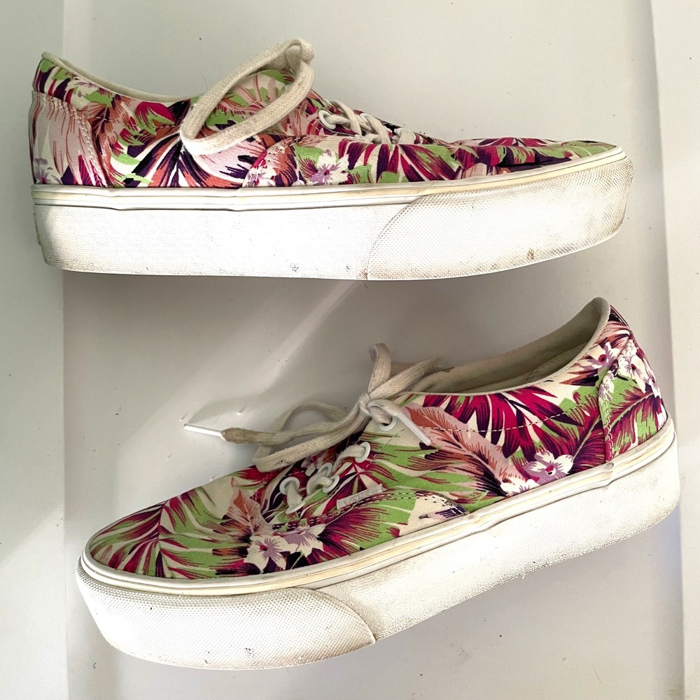 Vans tropical shoes Size 9.5 Classic‎ Lace Up Hibiscus Palm Leaves Purple Pink - Picture 3 of 11